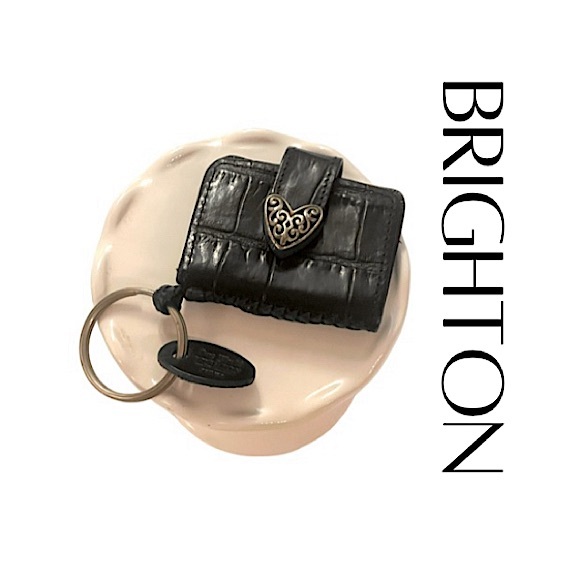 Brighton Black Leather Filagree Silver Tone Heart Keychain Picture Keyfob GUC! - Picture 1 of 8